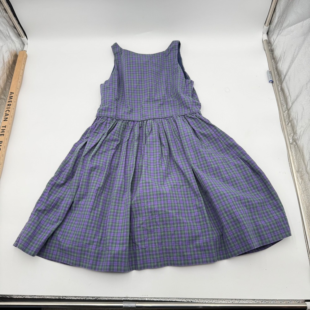 Polo Ralph Lauren Girls Size 8 Purple Green Plaid Cotton Fit Flare Dress